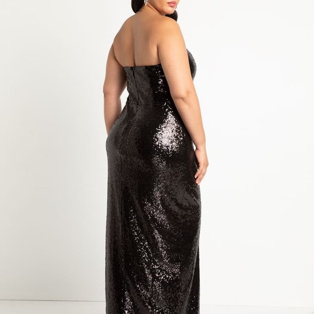 DISCONTINUED!!! ELOQUII Strapless Sequin Gown with Slit - Black Size 16 - Picture 2 of 3
